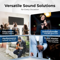 Voice Amplifier with 2 Wireless Microphones, 70W Portable Medium, Black