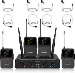 MELONARE 4-Channel Wireless Microphone System,Uhf Compact Cordless Mic Set W/ 4X