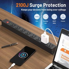 8 Outlet Power Strip Surge Protector, 6 Feet Metal Power Strip Heavy Duty wit…