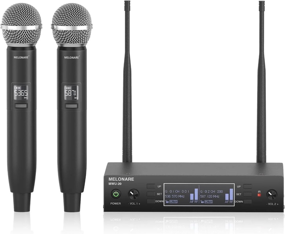 Dual Channel Wireless Microphone System, MELONARE Auto-Scan Professional Cordles