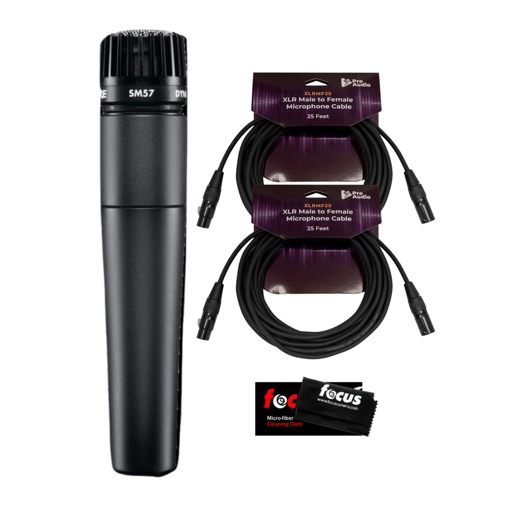 Shure SM57 Instrument Microphone with 2 x XLR Cables and Cleaning Cloth