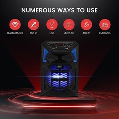 Pyle Portable Bluetooth PA Speaker System, 8″ Subwoofer, 400W Aux Input PPHP82SM