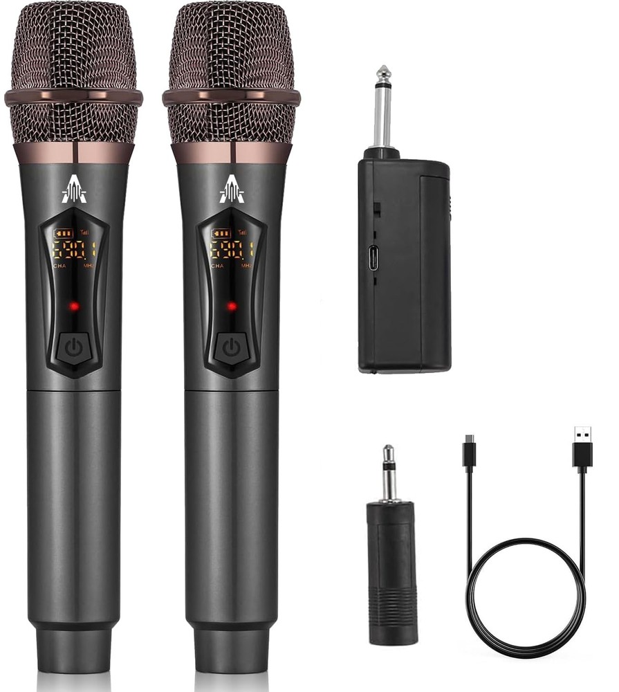 Wireless Microphones, Metal Dynamic Microphone System with Rechargeable Recei…