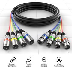 EBXYA 3 Ft XLR Snake Cables 4 Colored, 4-Channel Male 1 Pack, Blue,Green,Red