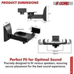 5Core Speaker Wall Mount Adjustable Swivel 11 Inch Space Bookshelf Brackets Pair