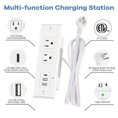 Recessed Power Strip with PD 20W Type-C, Desk Outlets with 2 USB-A & 1 USB-C …