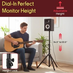 Pyle Adjustable Speaker Stand Pair – Dual Studio Monitor Tripod with Black