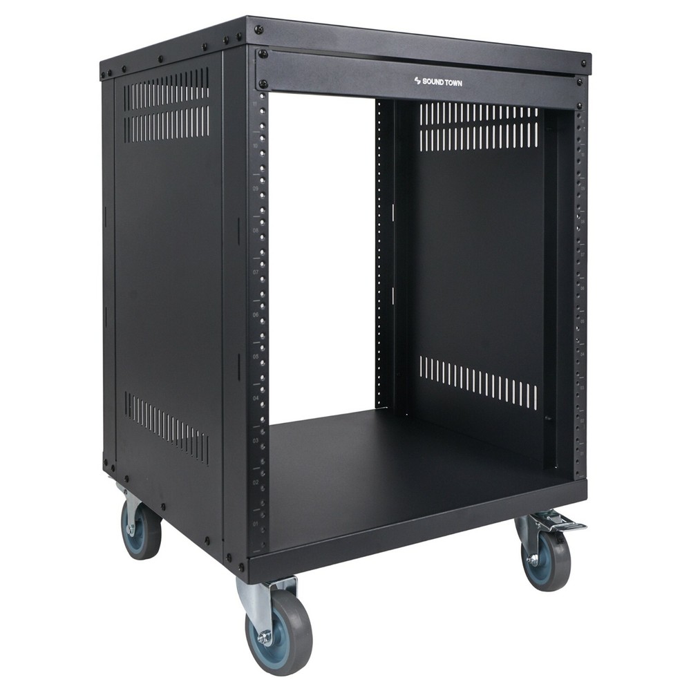 Sound Town 12U Universal Steel Rack, w/ 3″ Locking Casters (STRK-M12U)