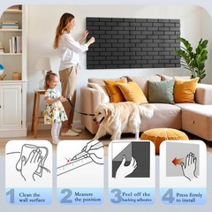 12Pack Acoustic Panels, Self-Adhesive 3D Brick Pattern 12″×12″-Brick, Black