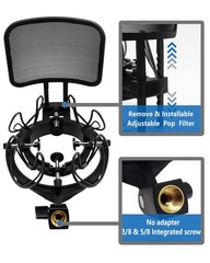 Microphone Shock Mount with Pop Filter Universal Shock Stand for Microphones Siz
