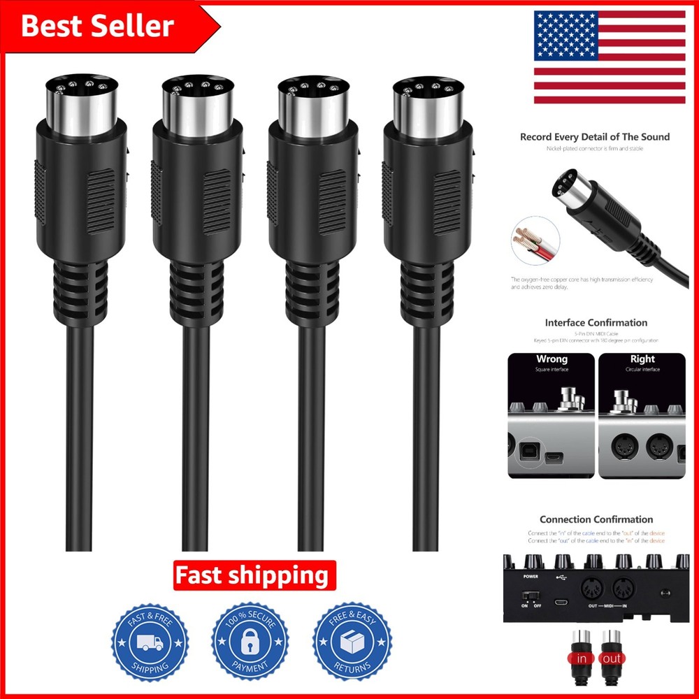 High-Performance 1ft MIDI Cable Pack – 5-Pin Male Connectors for Music Gear