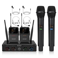 4-Channel Wireless Microphone System,UHF Cordless Mic Set w/ 4×10 Frequencies…