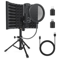 Studio Recording Microphone Isolation Shield with Pop Filter and Metal Tripod…