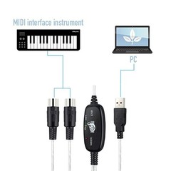 USB IN-OUT MIDI Interface Cable Converter to PC Music Keyboard Adapter Cord