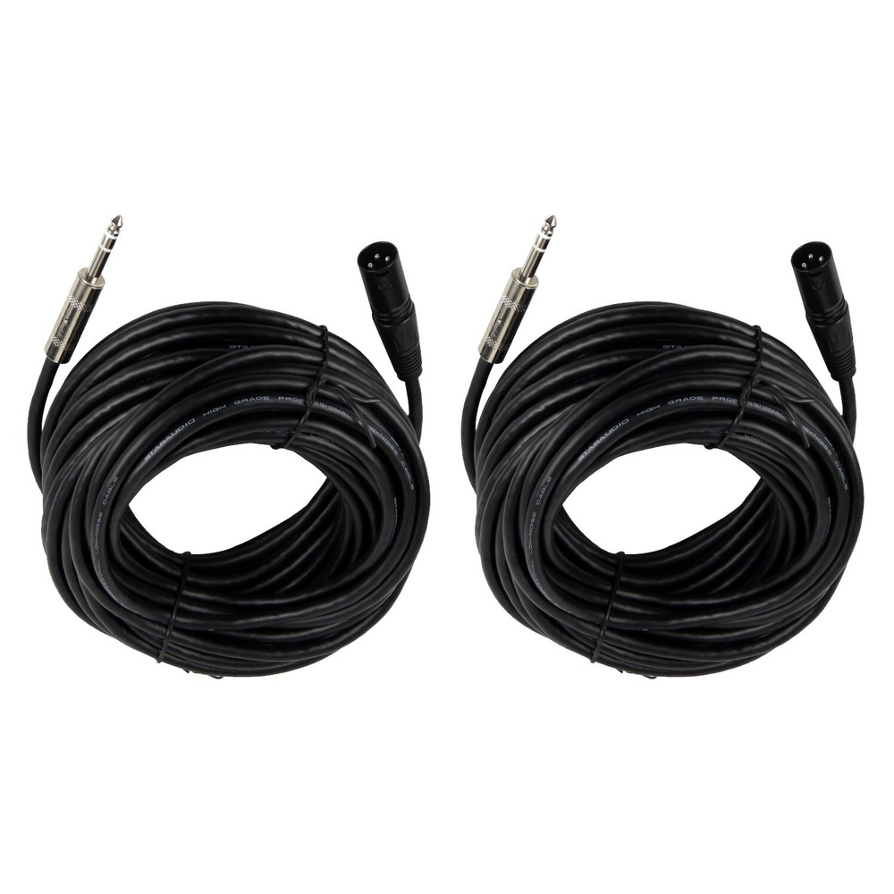 Pair 50FT Male XLR 3-Pin DJ Cable To 6.35mm 1/4″ Stereo Male Speaker Mic Cables