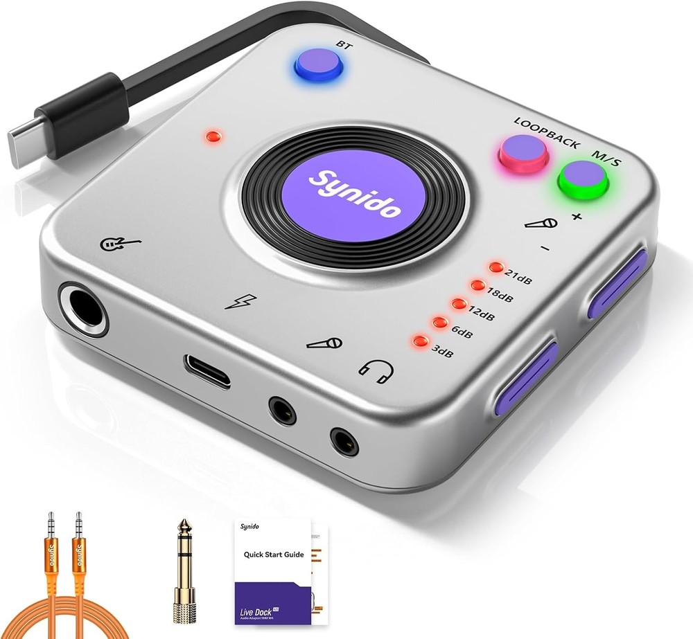 Synido Portable Guitar Audio Interface, 24-bit/96kHZ Audio Adapter