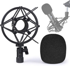 SUNMON Atr2100X-Usb Mic Shock Mount Holder with Foam Windscreen for Absorbe Vibr