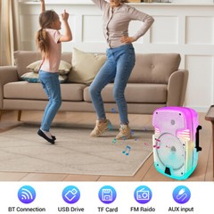 8″ Bluetooth Rechargeable Speaker USB/SD/FM/AUX w/Mic & Stand LED Party System