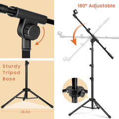 CAHAYA Mic Stand Floor Adjustable – Tripod Boom Arm Microphone Stand with Carryi