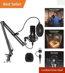 192kHz/24Bit USB Microphone Kit for Home Studio: Plug & Play Cardioid Condenser
