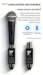 UHF Wireless Mic System 1-to-2 XLR Transmitter & Receiver Rechargeable for Audio