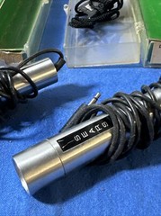 (2) Vintage NOS Sears DYNAMIC Microphone 200 OHMS w Stand 84-23410 Silver Black