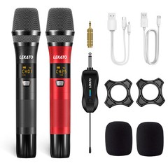 LEKATO UHF Wireless Microphone Cordless Metal Dual Handheld Dynamic 25 channels
