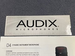 Audix D4 Dynamic Microphone Spec Sheet w/ Sticker