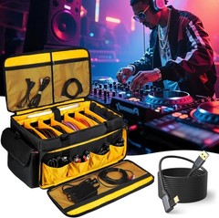 Large DJ Equipment Bag with 6 Detachable Dividers,DJ Cable File Bag with Laptop