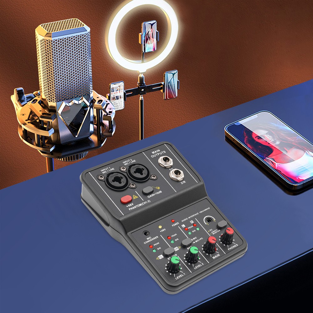 2 Channel Audio Mixer Usb Dj Sound Mixing Console Amplifier Studio Live Party