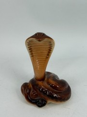 Vintage Goebel W Germany Ceramic Cobra Snake Figurine Mottled Brown Glossy 4