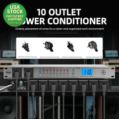 Rack Mount Power Conditioner 20A 10 Outlets 2000W Surge Protector Voltage