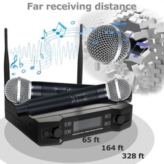 UHF Wireless Mic System 2-Channel Handheld Dual Microphone Cordless Mic System
