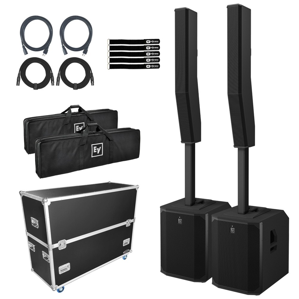 Electro-Voice EVOLVE 70 Black Column Powered Speaker System Pair w Road Case