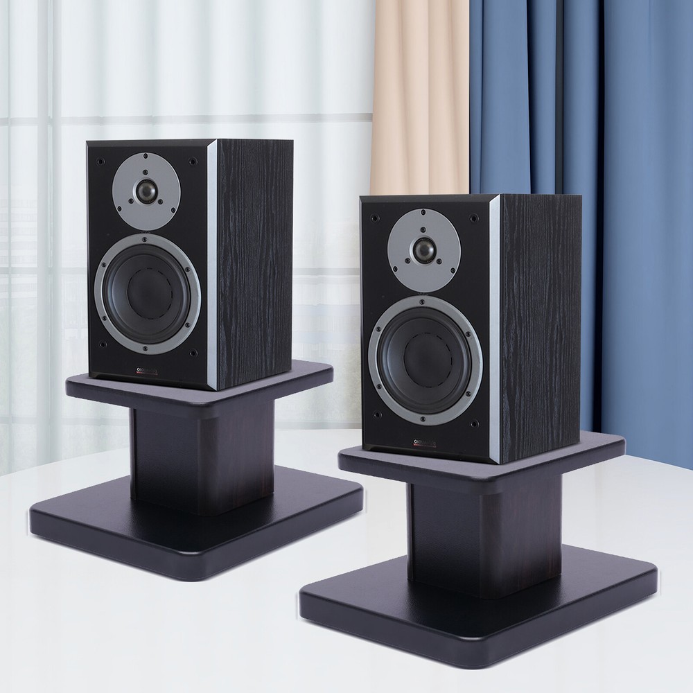 Black Walnut Speaker Stands Pair Sand-Fillable for Bookshelf & Desktop 6in