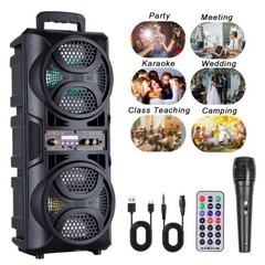 Dual 6.5″ Party Portable Bluetooth Speaker Heavy Bass Sound Remote FM LED Light