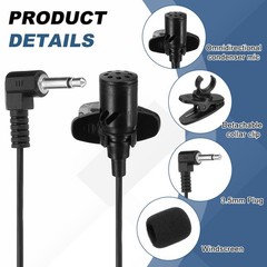 Lavalier Lapel Mic, 3.5mm Elbow Mono, 1.2m Wired Omnidirectional Mic Pack of 3