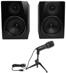 Pair Rockville APM6B 6.5″ 350w Studio Monitors+USB Condenser Computer Microphone