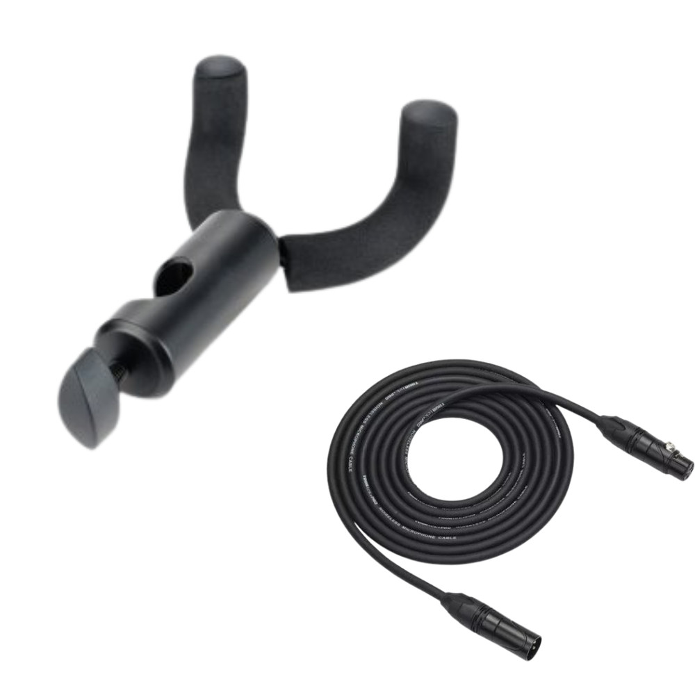 u-mount Mic Stand Guitar Hanger + 25ft Economy XLR Cable Vocal Stage Bundle