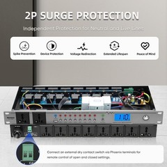 Rack Mount Power Conditioner 20A 10 Outlets 2000W Surge Protector Voltage Displa