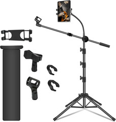 Mic Stand, Microphone Stand Floor Boom Mic Stand with Tablet Phone Holder