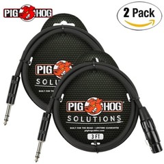 2-PACK Pig Hog PX-TMXF3 3FT TRS Male to XLR Female Balanced Cable