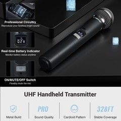 Phenyx Pro Wireless Microphone System, Dual Wireless Mics,w/ 2 Handhelds, Aut…