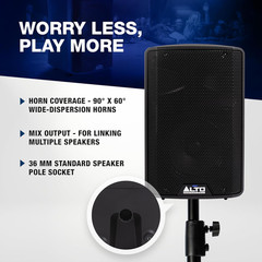 TX408 350W 8″ Powered PA Speaker with Bluetooth, 2-Channel Mixer, Line Level for
