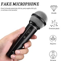 Dmopipp 2PCS Fake Microphone Prop, Plastic Pretend Play M/L, Black