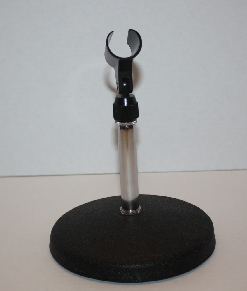 Desktop Tabletop Cast Iron Microphone Stand 6″ Wide Base w/Mic Clip