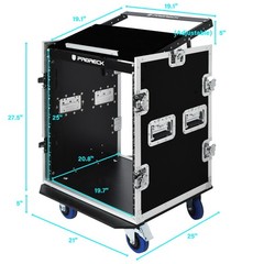 PRORECK 14U DJ Rack Mount Road Case Rolling Audio Workstation Slant Mixer Top