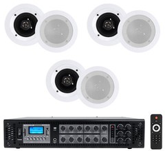 Rockville RCS180-6 70v Commercial Amplifier w/Bluetooth+(6) 4″ Speakers in White