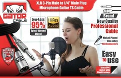 XLR 3-Pin Male to 1/4″ Plug TS Microphone Mono Cable Unbalanced Shielded Audio