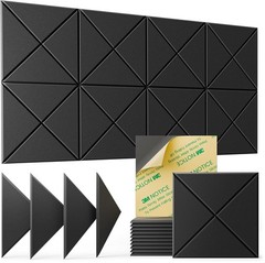 12 Pack Self-Adhesive Acoustic Panels – Soundproof Foam, 12”x12” Black